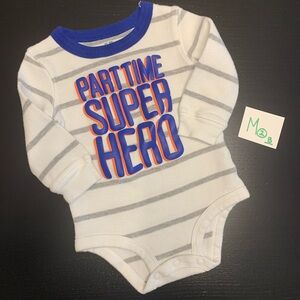 ⭐️2/$5.00⭐️ OshKosh 6m White and Blue along Sleeve Onesie